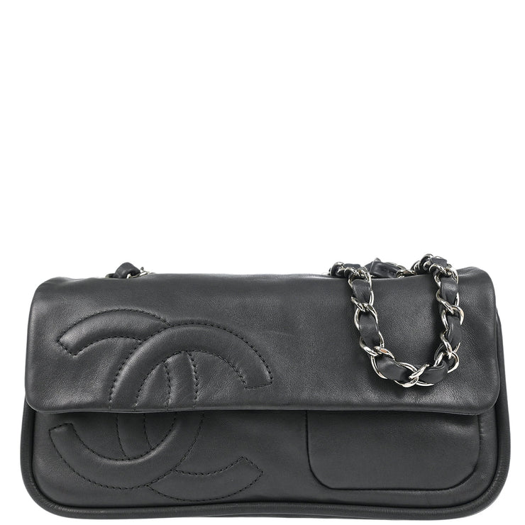 Chanel 2006-2008 Gray Lambskin Straight Flap Shoulder Bag