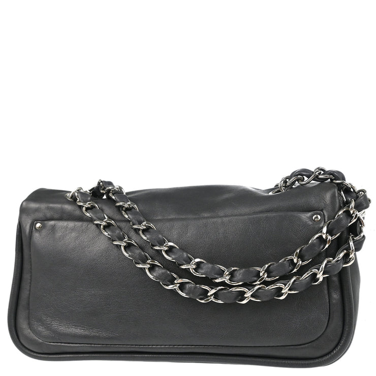 Chanel 2006-2008 Gray Lambskin Straight Flap Shoulder Bag