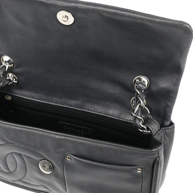 Chanel 2006-2008 Gray Lambskin Straight Flap Shoulder Bag