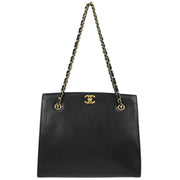 Chanel 1997-1999 Black Caviar Chain Shoulder Tote Bag