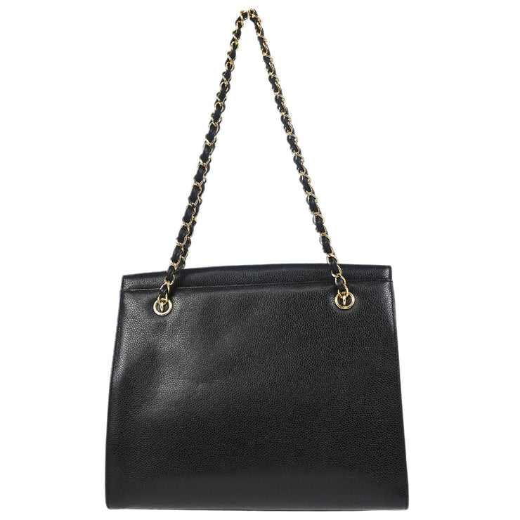Chanel 1997-1999 Black Caviar Chain Shoulder Tote Bag