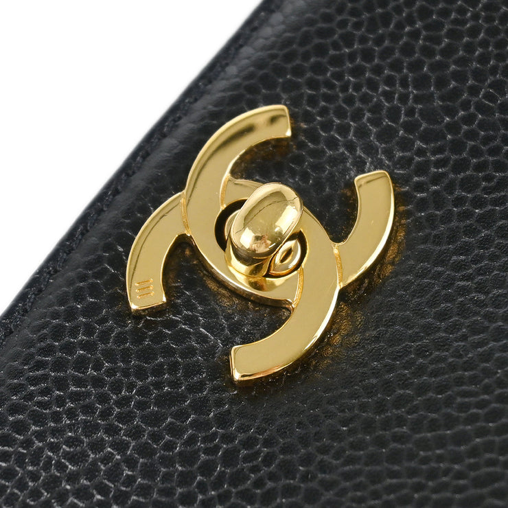Chanel 1997-1999 Black Caviar Chain Shoulder Tote Bag