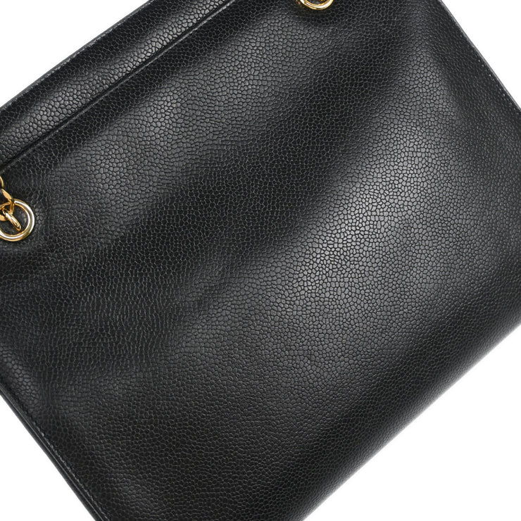 Chanel 1997-1999 Black Caviar Chain Shoulder Tote Bag