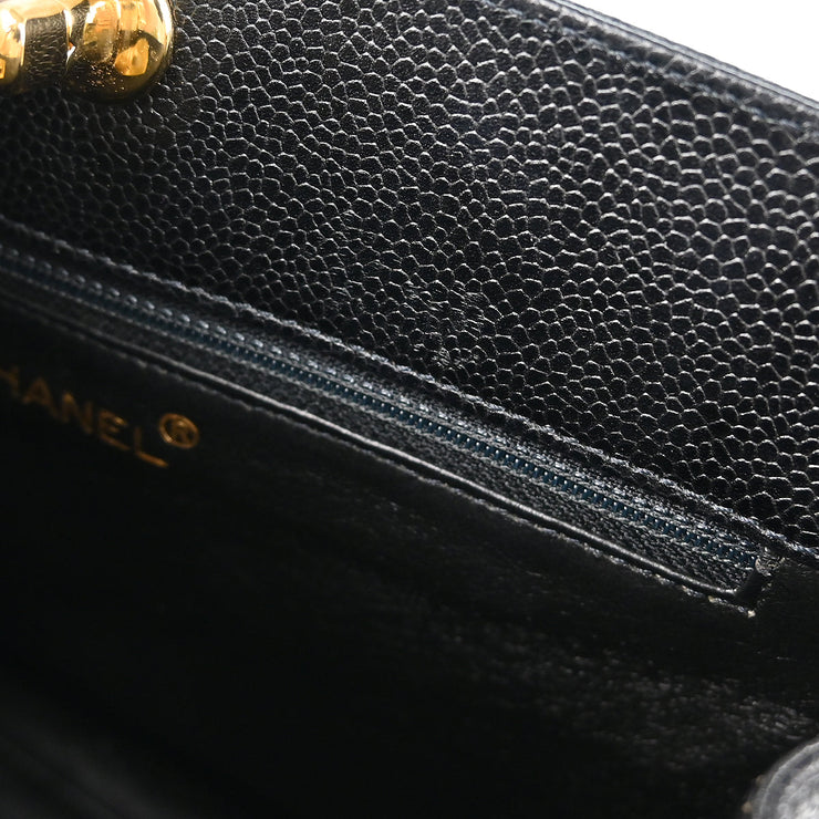 Chanel 1997-1999 Black Caviar Chain Shoulder Tote Bag