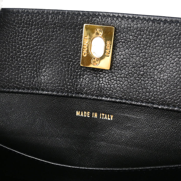 Chanel 1997-1999 Black Caviar Chain Shoulder Tote Bag