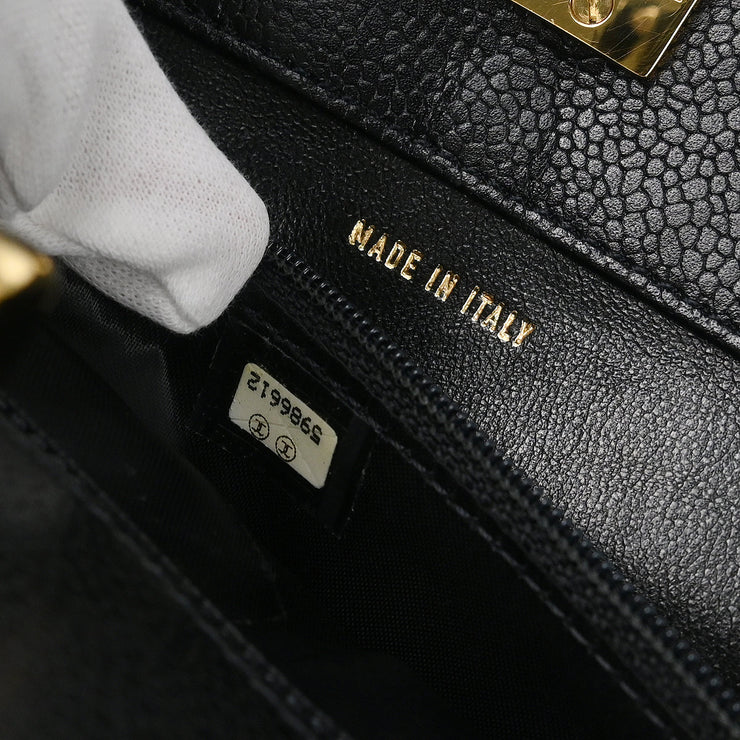Chanel 1997-1999 Black Caviar Chain Shoulder Tote Bag