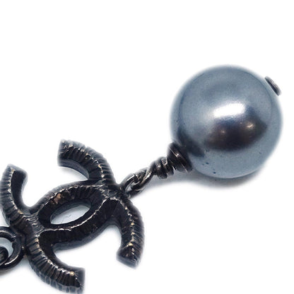 Chanel CC Chain Necklace Pendant Rhinestone Costume Pearl Black 10A