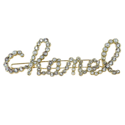 Chanel Hair Clip Barrette Gold Costume Pearl Rhinestone B19K