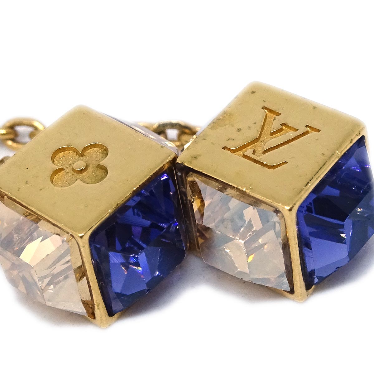 Louis Vuitton Gold Gamble Dangle Piercing Earrings Rhinestone M65179