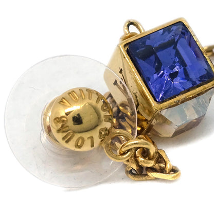 Louis Vuitton Gold Gamble Dangle Piercing Earrings Rhinestone M65179