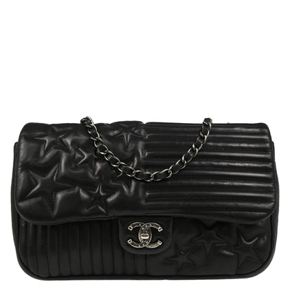 Chanel 2014 Black Lambskin Star Stitch Shoulder Bag