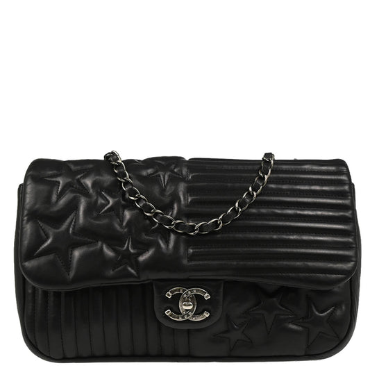 Chanel 2014 Black Lambskin Star Stitch Shoulder Bag