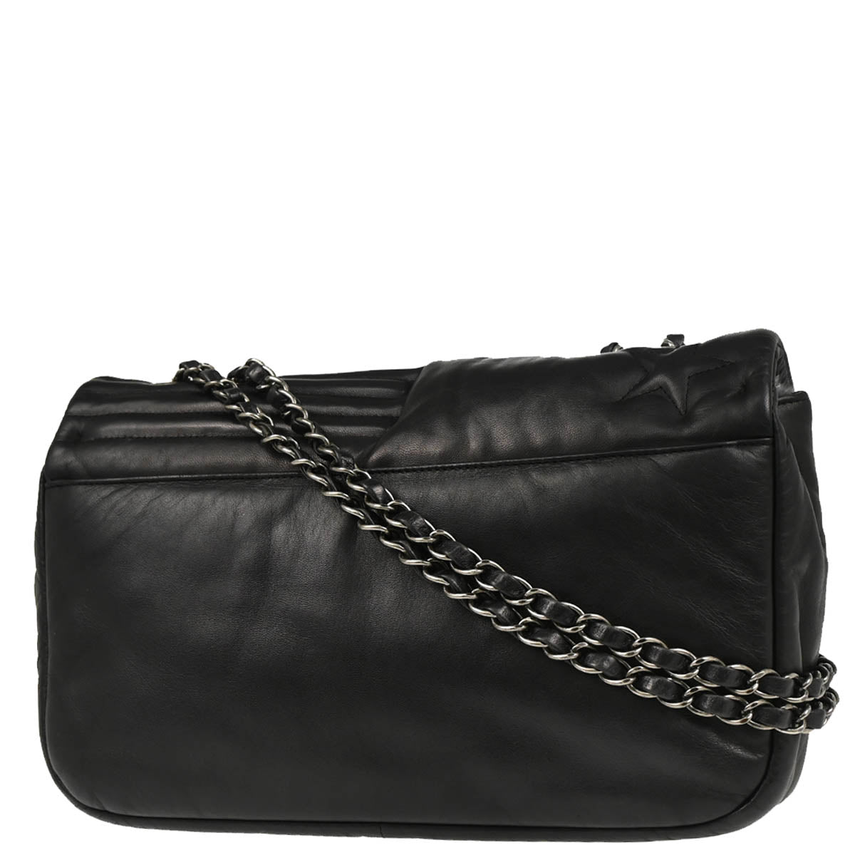 Chanel 2014 Black Lambskin Star Stitch Shoulder Bag