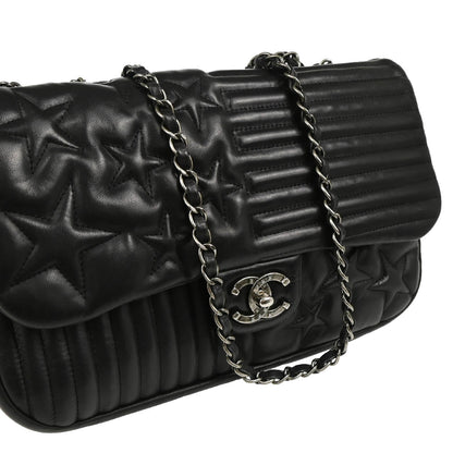 Chanel 2014 Black Lambskin Star Stitch Shoulder Bag