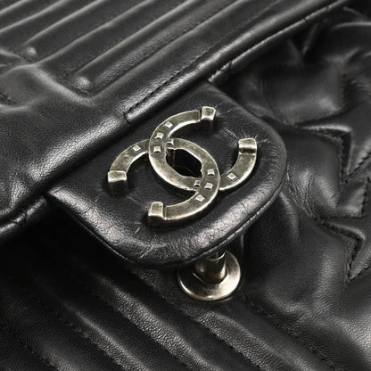 Chanel 2014 Black Lambskin Star Stitch Shoulder Bag