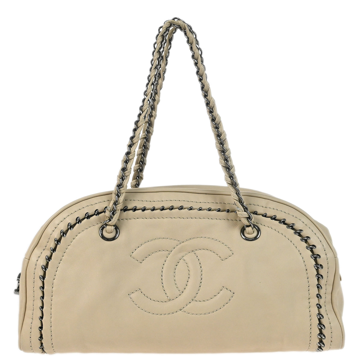 Chanel 2005-2006 Beige Lambskin Luxury Line Bowling Bag