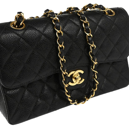Chanel 2002-2003 Black Caviar Small Classic Double Flap Shoulder Bag