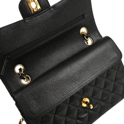 Chanel 2002-2003 Black Caviar Small Classic Double Flap Shoulder Bag