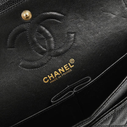 Chanel 2002-2003 Black Caviar Small Classic Double Flap Shoulder Bag