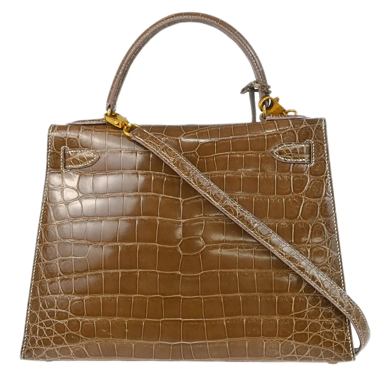 Hermes * 1991 Ficelle Niloticus Crocodile Kelly 28 Sellier 2way Shoulder Handbag