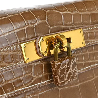 Hermes * 1991 Ficelle Niloticus Crocodile Kelly 28 Sellier 2way Shoulder Handbag
