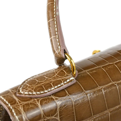 Hermes * 1991 Ficelle Niloticus Crocodile Kelly 28 Sellier 2way Shoulder Handbag