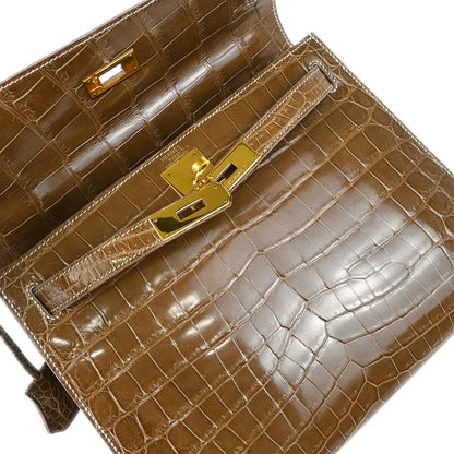 Hermes * 1991 Ficelle Niloticus Crocodile Kelly 28 Sellier 2way Shoulder Handbag