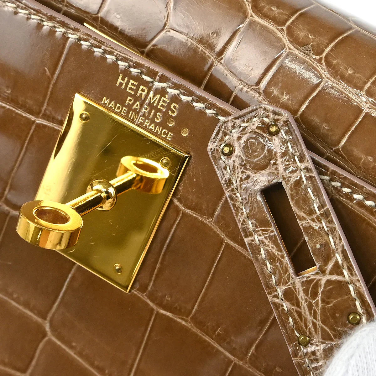 Hermes * 1991 Ficelle Niloticus Crocodile Kelly 28 Sellier 2way Shoulder Handbag
