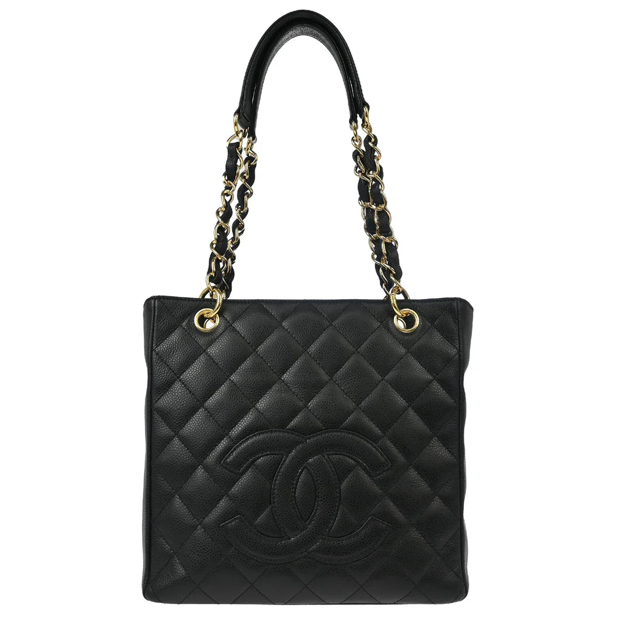 Chanel 2006-2008 Black Caviar Petite Shopping Tote PST Chain Handbag