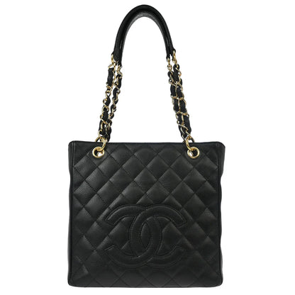 Chanel 2006-2008 Black Caviar Petite Shopping Tote PST Chain Handbag