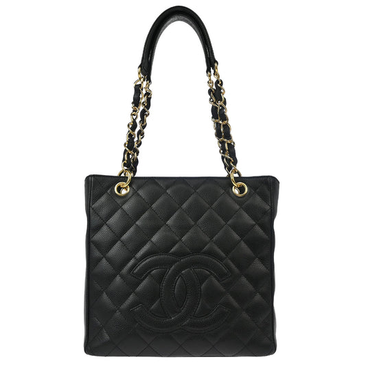 Chanel 2006-2008 Black Caviar Petite Shopping Tote PST Chain Handbag