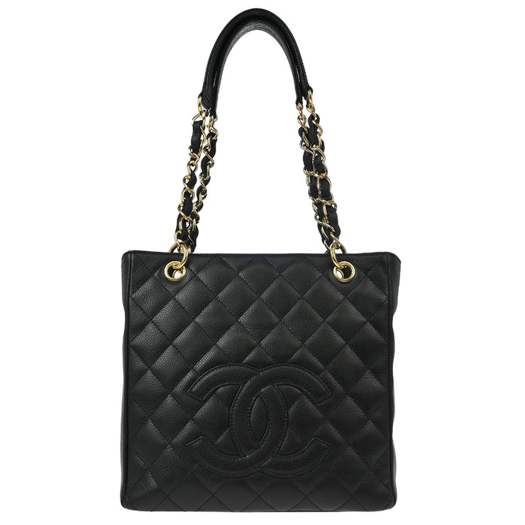 Chanel 2006-2008 Black Caviar Petite Shopping Tote PST Chain Handbag