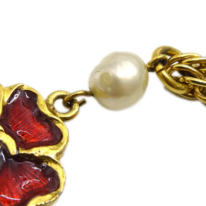 Chanel Clover Chain Necklace Gold Costume Pearl