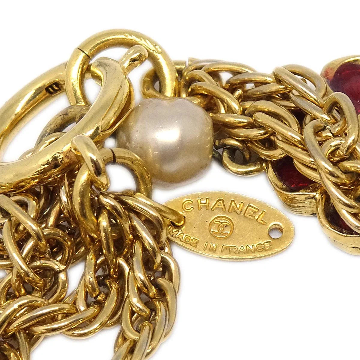 Chanel Clover Chain Necklace Gold Costume Pearl