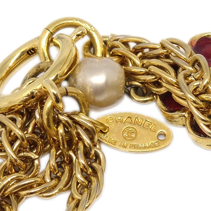 Chanel Clover Chain Necklace Gold Costume Pearl