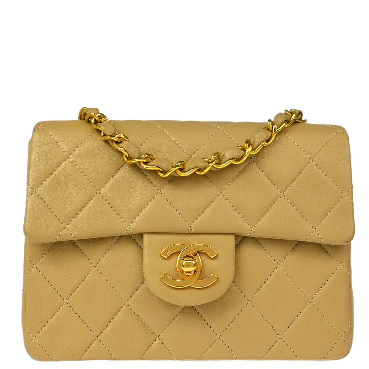 Chanel 1989-1991 Beige Lambskin Mini Classic Square Flap Shoulder Bag 17