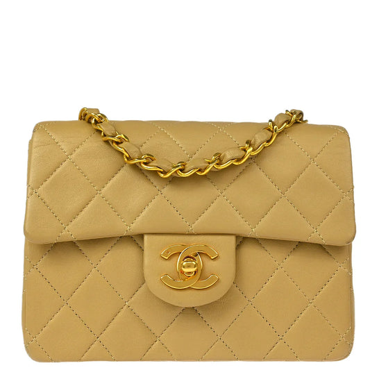 Chanel 1989-1991 Beige Lambskin Mini Classic Square Flap Shoulder Bag 17