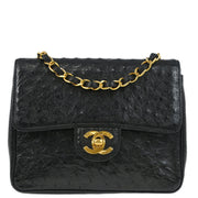 Chanel * Black Ostrich Mini Classic Square Flap Shoulder Bag 17