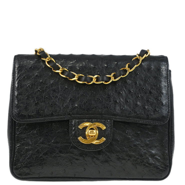Chanel * Black Ostrich Mini Classic Square Flap Shoulder Bag 17