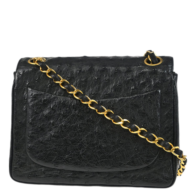 Chanel * Black Ostrich Mini Classic Square Flap Shoulder Bag 17
