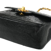 Chanel * Black Ostrich Mini Classic Square Flap Shoulder Bag 17