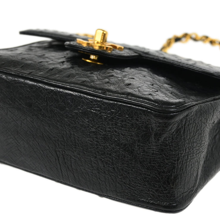 Chanel * Black Ostrich Mini Classic Square Flap Shoulder Bag 17