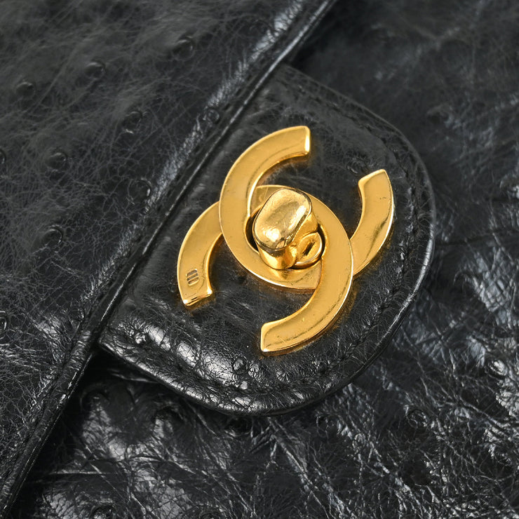 Chanel * Black Ostrich Mini Classic Square Flap Shoulder Bag 17