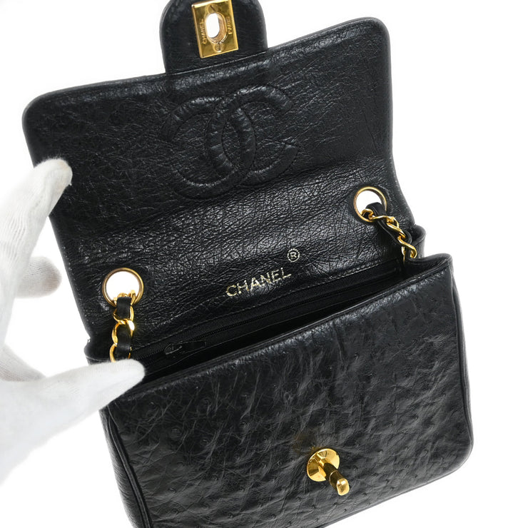 Chanel * Black Ostrich Mini Classic Square Flap Shoulder Bag 17