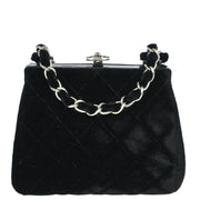 Chanel Black Velvet Kisslock Chain Shoulder Bag
