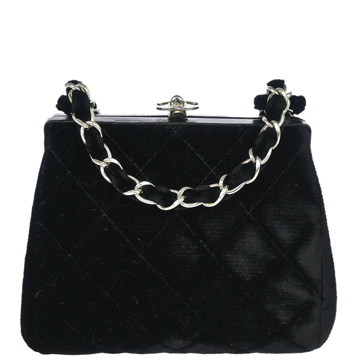 Chanel Black Velvet Kisslock Chain Shoulder Bag