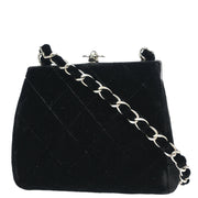 Chanel Black Velvet Kisslock Chain Shoulder Bag