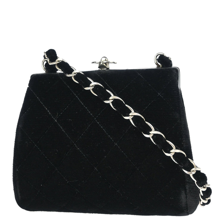 Chanel Black Velvet Kisslock Chain Shoulder Bag