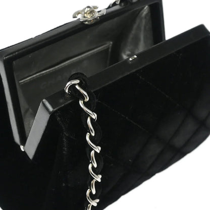 Chanel 1996-1997 Black Velvet Kisslock Chain Shoulder Bag