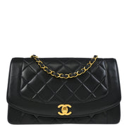 Chanel 1991-1994 Black Lambskin Medium Diana Shoulder Bag